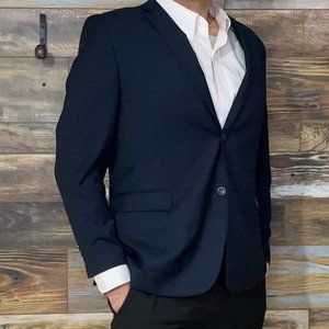 Caravelli Slim Superior 150's Navy Blue Double Vented Blazer Sport Jacket 46R